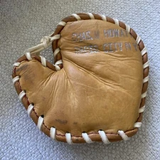 Vintage Leather Baseball Glove Mitt, Advertising Chas. Howatt, Radio City NY