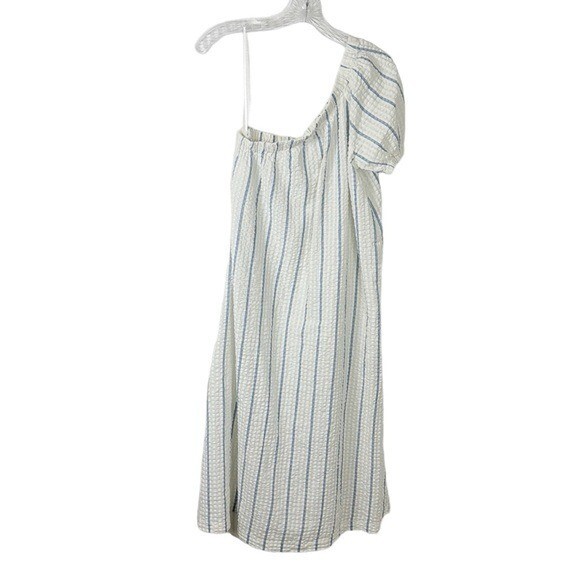 Madewell One-Shoulder Puff-Sleeve Midi Dress Women's XS Blue Striped NWT Madewell One-Shoulder Puff-Sleeve Midi Dress Women's XS Blue Striped NWT