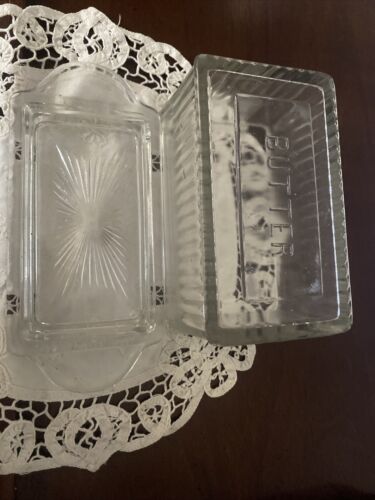 Vintage Art Deco Clear Glass French Buerre Butter Dish with Lid - Picture 4 of 8