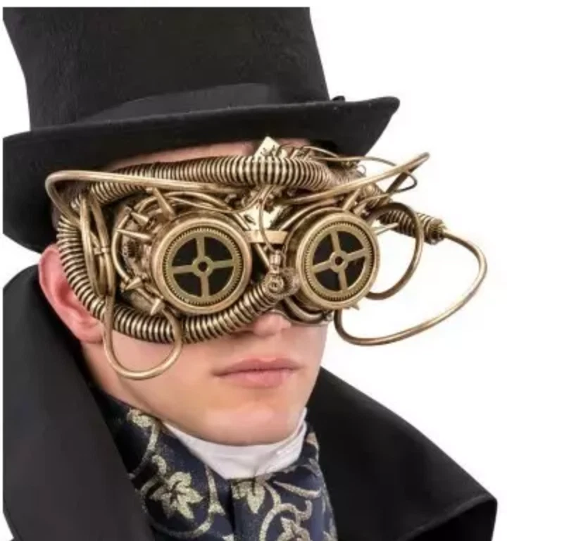 Lunettes Steampunk Cyber Goth Cosplay Vintage Savant Fou Doré - Photo 1/1