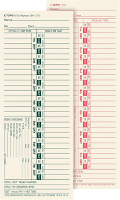 Time Cards, Bi-Weekly, 2-Sided, Numbered Days, 3-1/2'' X 9'', Manila, Green/Red Pr