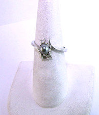 Faux Pearl Ring Vintage Sterling Silver Rhinestone Size 7 Band