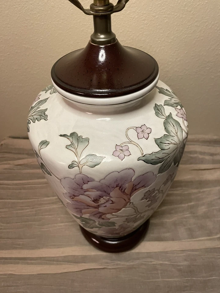 Винтажные настольные лампы с цветочным узором Chinoiserie азиатский голливудский регентский розовый фиолетовый декор - Изображение 4 из 4