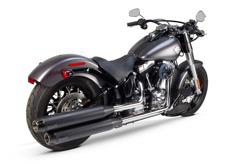 2005 - 2017 Harley Softail 豪华/超薄两兄弟一脚蹬排气碳黑色 — 第 3/4 张图片