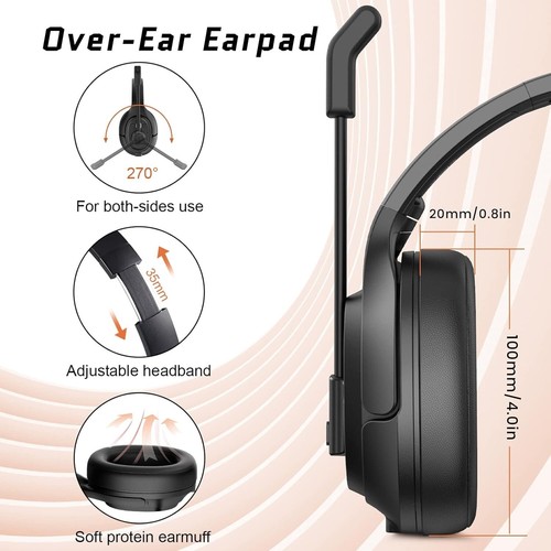 Wireless Trucker Headset with Noise Cancelling Mic - 99ft Range, 30H Talk Time - Picture 7 of 10