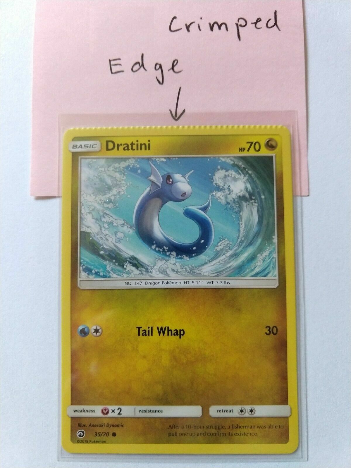 CRIMPED Pokemon Card Dratini 35 70 Dragon Majesty Error Card For 