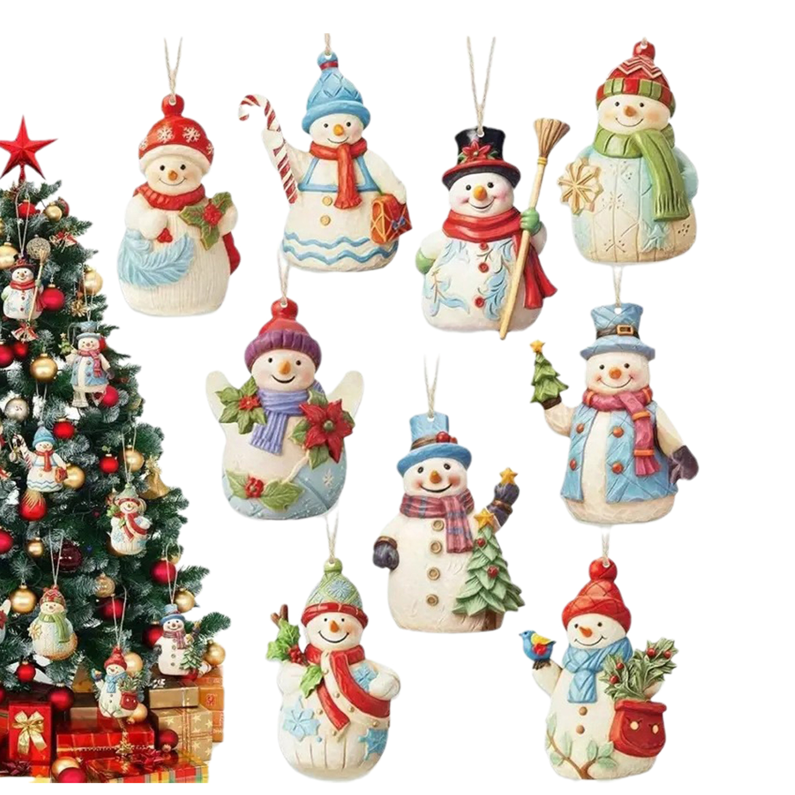 9Pcs Christmas Ornaments Set Wooden Snowman Christmas Decorations Snowman