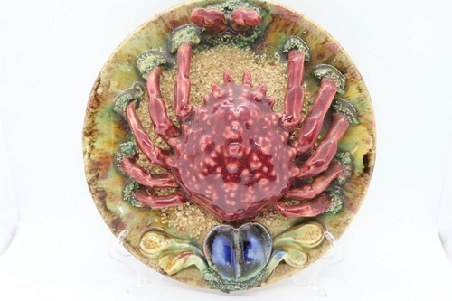 Rare Plate with Spider Crab PALISSY MAJOLICA Caldas da Rainha XIX 23 cm