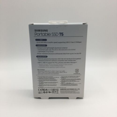 Disque SSD externe portable Samsung T5 500 Go USB 3.1 Gen 2 en boîte (MU-PA500B) - Photo 2/3