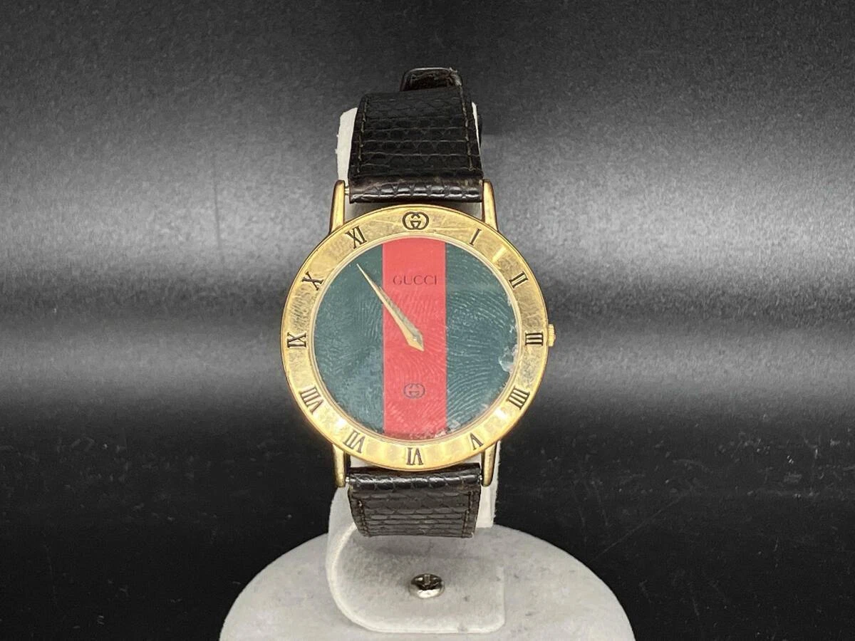 Montre GUCCI 3000M Signature Cadran Coul Main Ceinture Cuir Occasion pour Homme