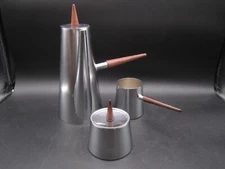 Vintage Italian Stainless Steel + Teak Wood Coffee Set by Kalmar Designs MCM