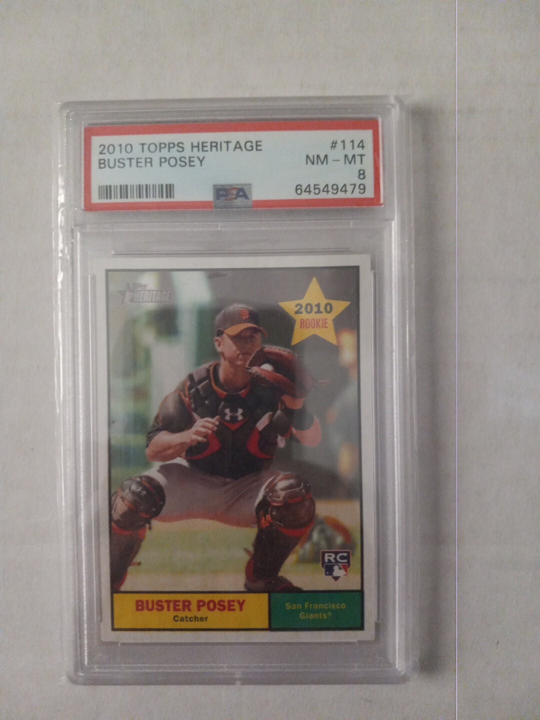 2010 Topps Heritage #114 Buster Posey RC Rookie PSA 8