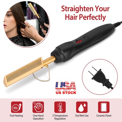 Hair Straightener Flat Iron Straightening Brush Hot Heating Comb