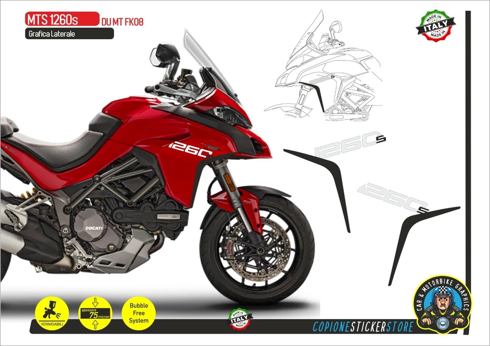 COPIONE STICKER STORE 2 Adesivi DUCATI MULTISTRADA 1260 s fianco replica GT BIANCO E NERO mt FK08