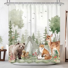 Rustic Nursery Woodland Animals Shower Curtain for Kids 60Wx72H Inch Cute Wil...