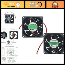 2-Pack 80mm x 25mm DC 12V Brushless Cooling Fans, Dual Ball Bearing, Quiet Eff