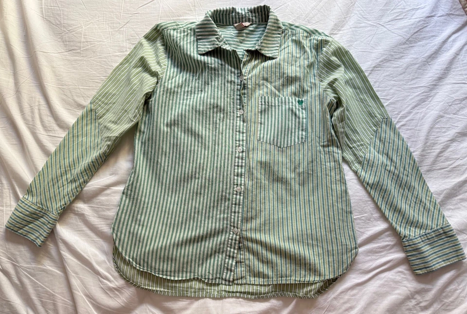 Camisa Esprit Vintage Manga Larga Colorida Verde Rayas Botón Talla M Foto 3 de 4