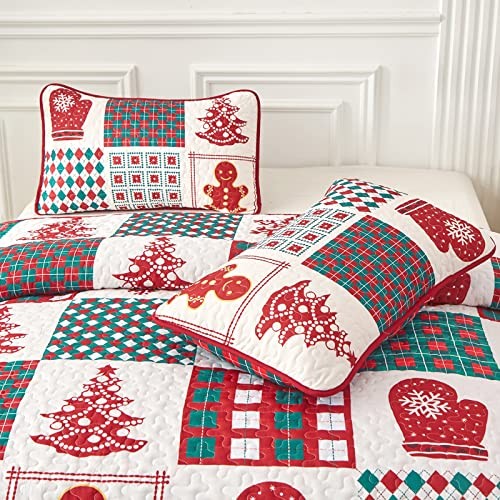 Christmas Quilt Set Reversible Christmas Tree Snowman Snowflake Queen - Picture 6 of 8