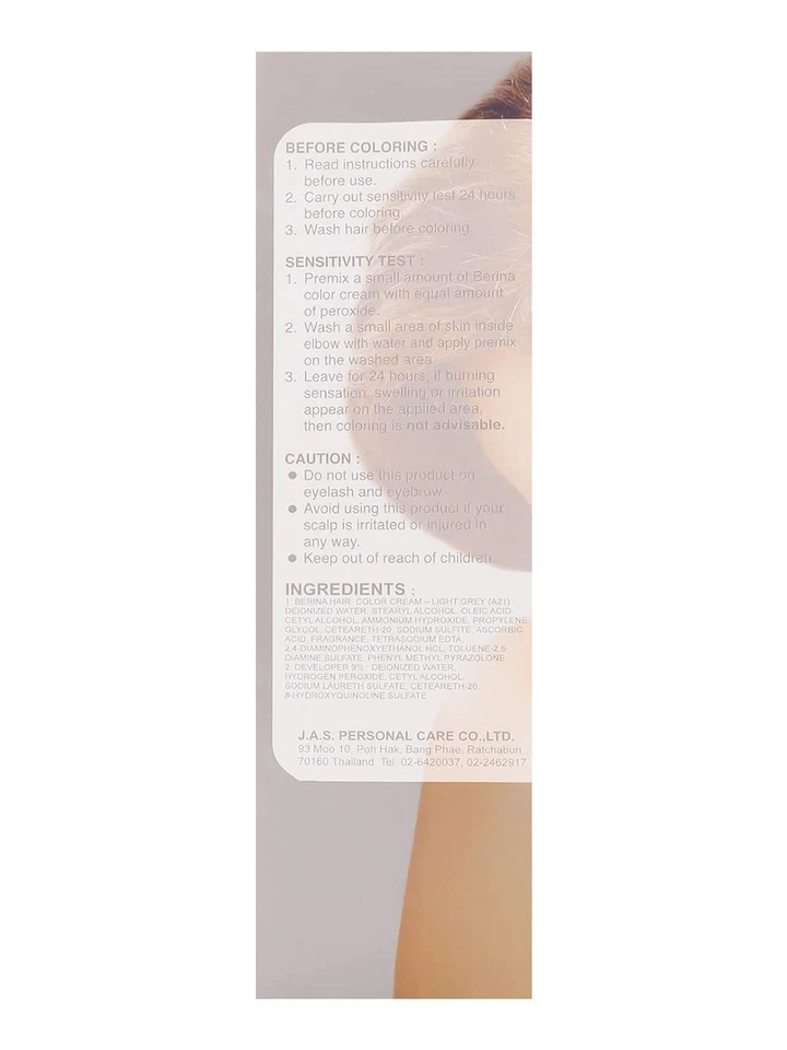 Berina A21 Light Grey Silver Permanent Hair Dye Color Cream Unisex - P - Image 4 of 4