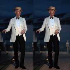 Men's Suits Ivory Peak Lapel Formal Business Wedding Groom Tuxedo Three Pieces