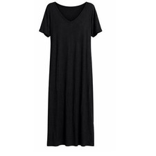 Shein Black V-Neck Short Sleeve Relaxed Fit Dress with Side Slits Size Medium