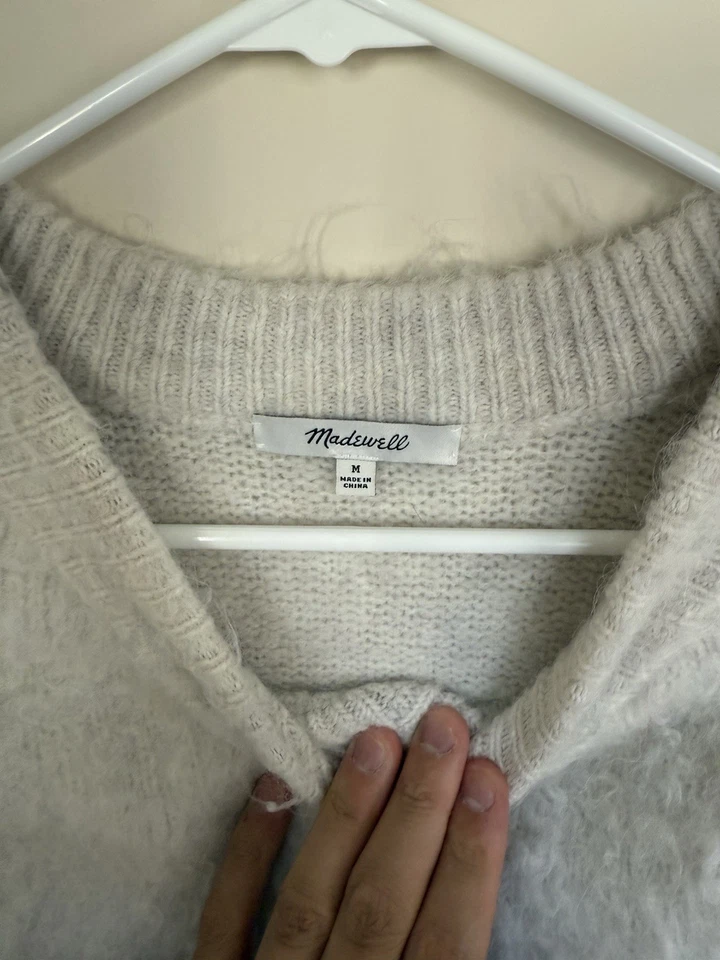 Suéter Pullover Madewell Marfil Cepillado Difuso Cuello en V Mezcla Lana-Alpaca Talla M Foto 4 de 4