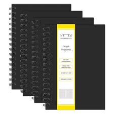 4-Pack A5 Graph Paper Spiral Notebook 160 Pages 100GSM Hardcover Black