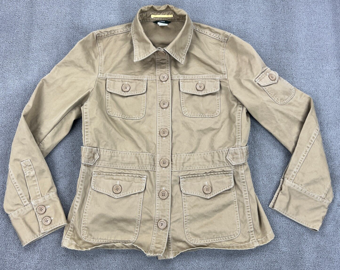 J. Crew Jacket Womens Large Beige Field Khaki Utility Button Up Collared Preppy