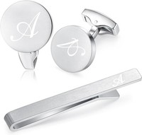 ManschettenknöPfe Krawattennadel Set Silber Initialen Herren Hochzeit Cufflinks