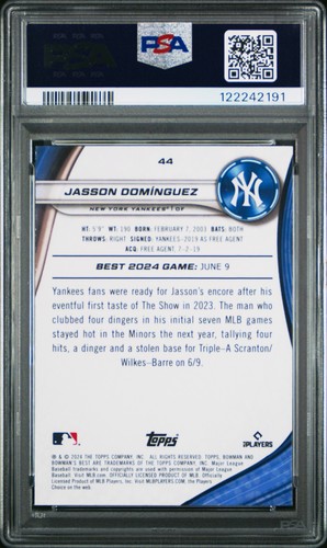 2024 Bowman’s Best #44 Jasson Dominguez RC Refractor PSA 10 Yankees - Picture 2 of 2