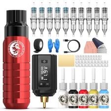 Wormhole Tattoo Kit Tattoo Gun with 1200mAh Power Supply, 10pcs Tattoo Needle...