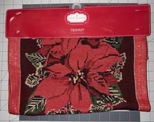 Poinsettia Embroidered Table Runner 13 x 72 Red Green  Gold NWT New Christmas