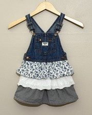 Oshkosh Denim Jumper Size 4T Overall Dress Floral Gingham Eyelet Ruffle Skirt