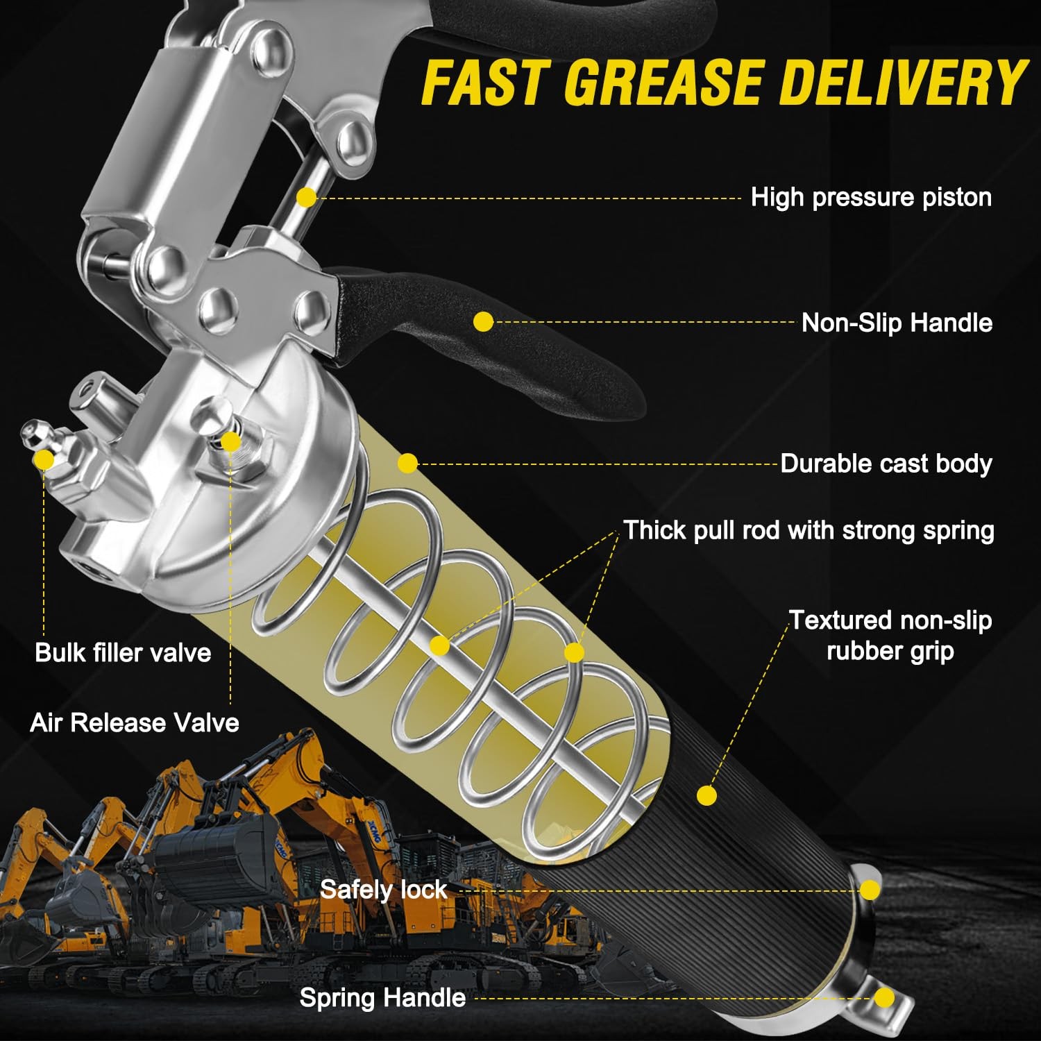 Grease Gun Kit, 7000 PSI Heavy Duty Pistol Grip Grease Gun with 14 oz Capaci...