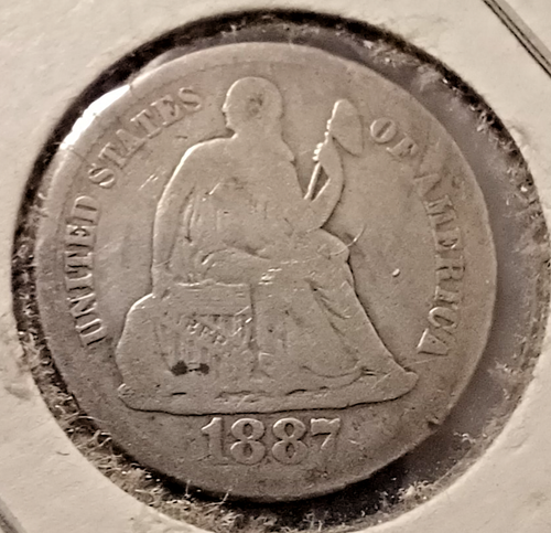 Moneda de diez centavos Liberty Seated G+ 1887-S 10C