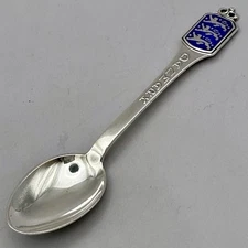 DANMARK Demitasse Spoon Bernard Hert Sterling Silver Denmark Blue Enamel 925