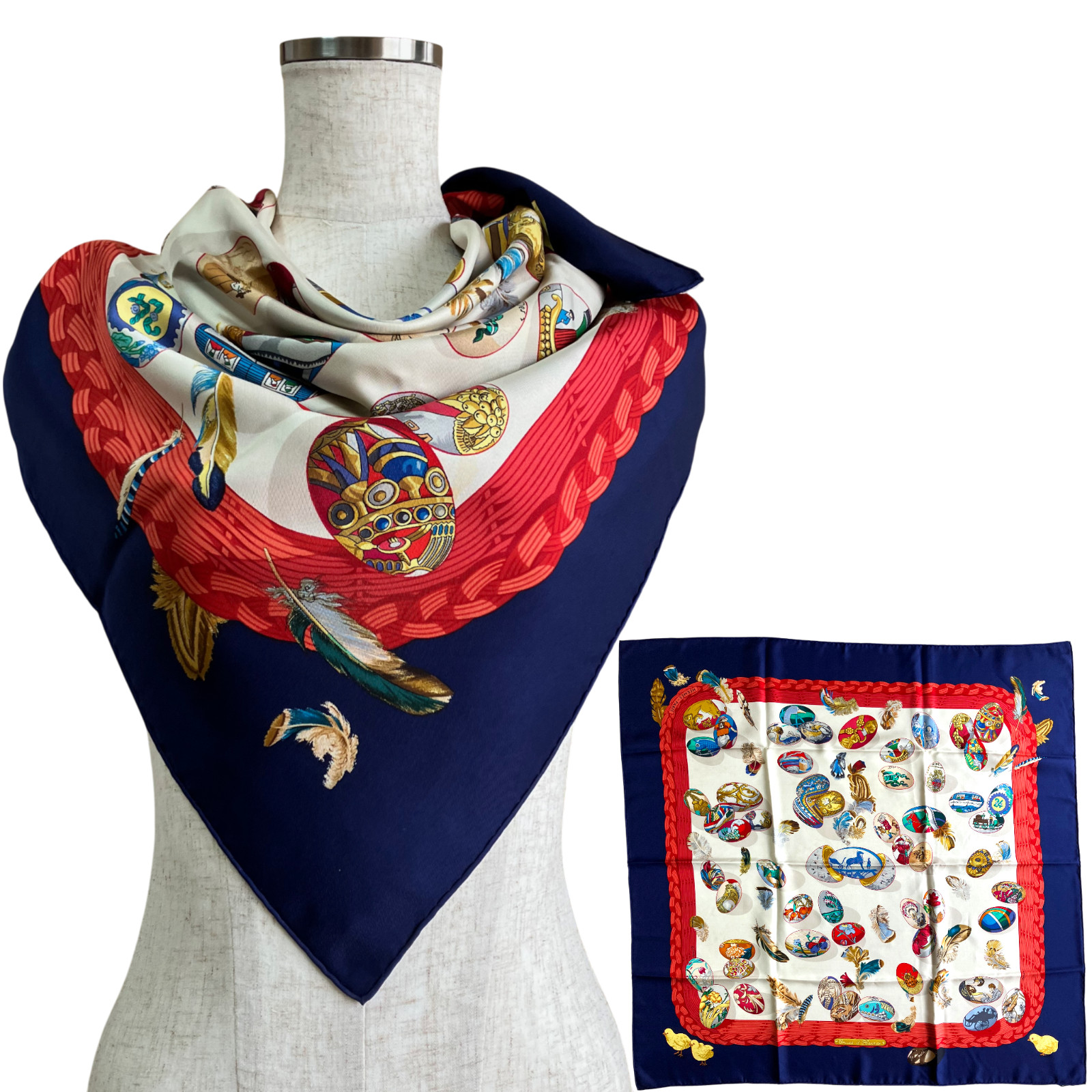 HERMES Carre 90 "Couvee D'Hermes" 100percent Silk Scarf Vintage Rare Cleaned