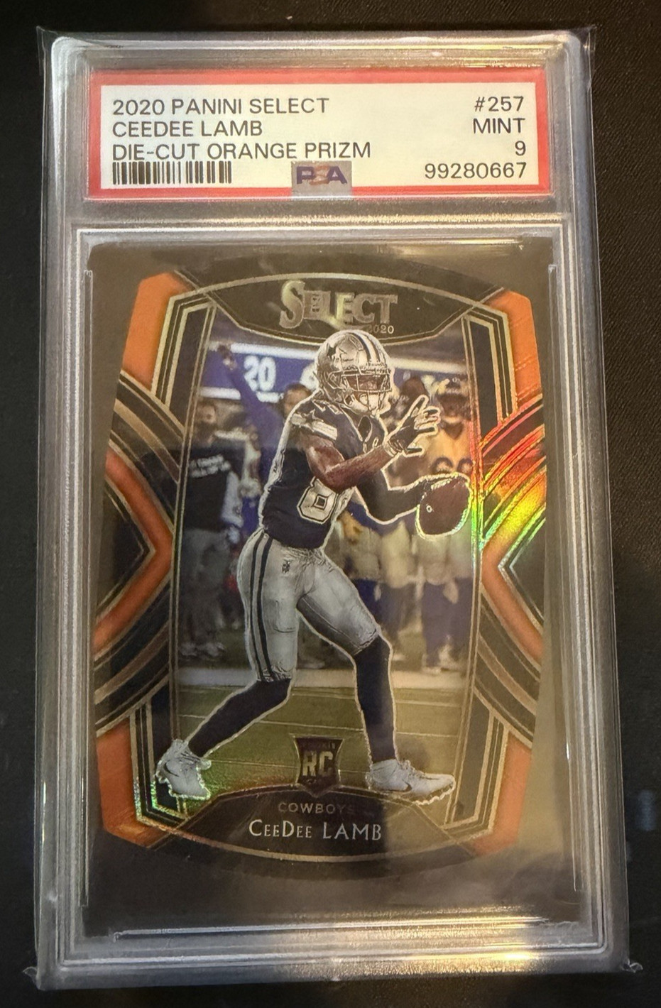 2020 Select - CeeDee Lamb RC - Die Cut Orange Prizm Club Level - PSA 9