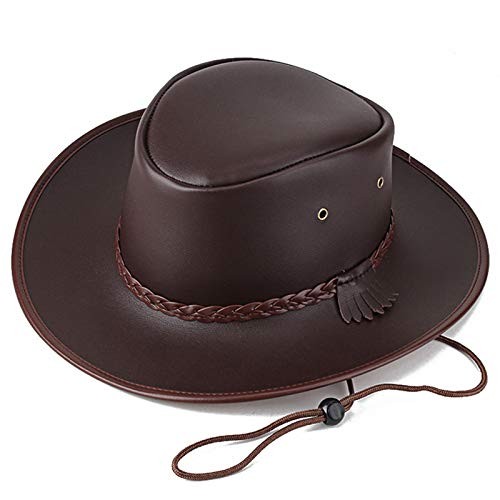 Cowboy Hats for Men and Women, Western Leather Outback Wide Brim Medium Brown