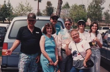 1980s Family Friends Group Portrait Smiling Parking Lot Vans Outdoor