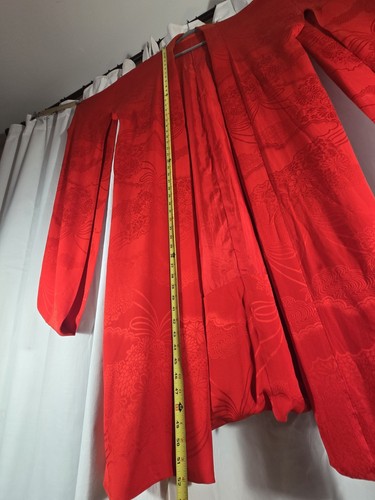 Vintage roter Furisode Kimono 100 % Seide Langarm formell japanisches Gewand Museum - Bild 10 von 24