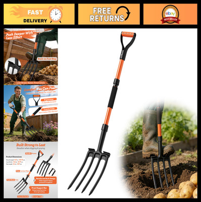 4-Tine Garden Fork with Foot Step, Ergonomic Y-Handle, Lightweight Pitchfork for