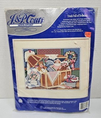 J & P Coats Trunk Full Of Treasures Needlepoint Kit 22008 Vtg 1992 USA