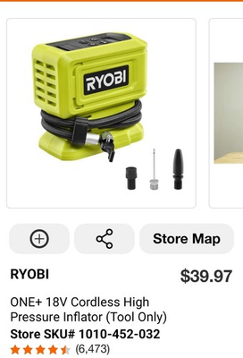 #ad New Ryobi PCL001B ONE 18V Cordless High Pressure Air Pump Inflator Tool Only $25.00