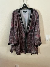 MING WANG PLUS Multicolor Floral Print Open Front Lightweight Long Jacket 2X