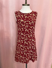 Vintage Point Zero Burgundy Daisy Floral Shift Dress 90s Grunge Size S