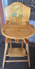 Vintage Wood Highchair Bear Cub Decal Facing Right child high Chair 39  h approx.