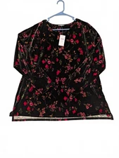 J Jill Floral Velvet Top - Womens 2XL Red Black Tru Red CV 172714