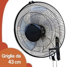 Ventilatore da Muro 43cm 3 Velocità 65W Oscillante Parete Salvaspazio Silenzioso