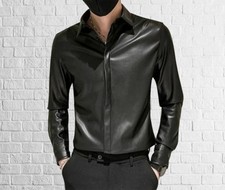Soft Genuine Black Lambskin Leather Shirts for Men   Casual  Stylish